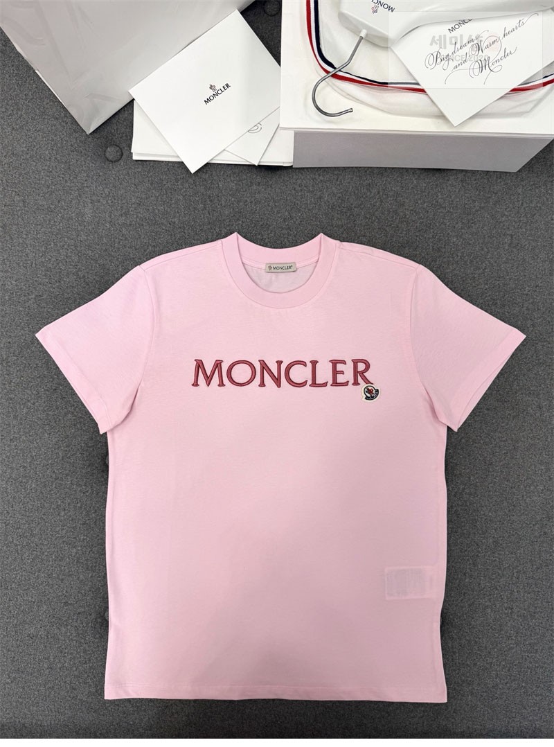 Moncler 몽클레어 레터링 로고 패치 반팔 티셔츠 핑크 의류 28번 이미지