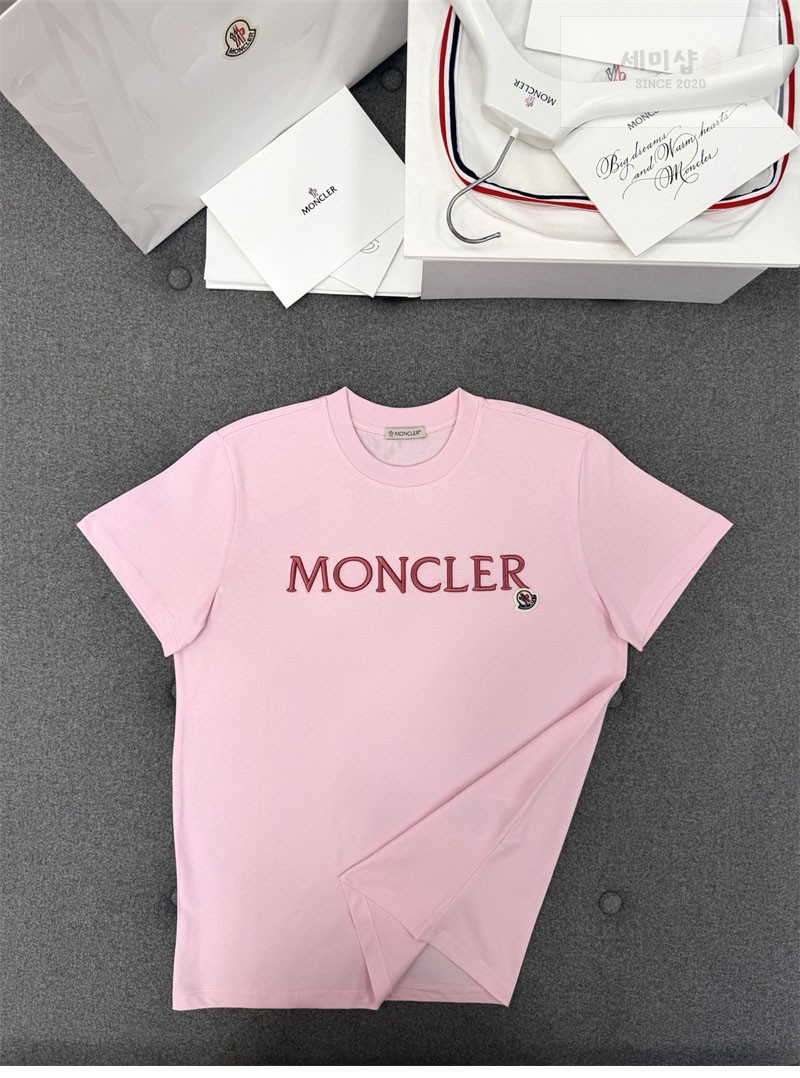 Moncler 몽클레어 레터링 로고 패치 반팔 티셔츠 핑크 의류 29번 이미지