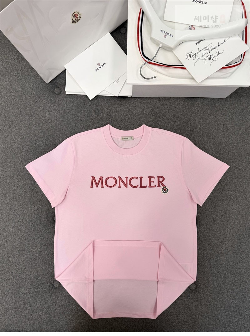 Moncler 몽클레어 레터링 로고 패치 반팔 티셔츠 핑크 의류 31번 이미지