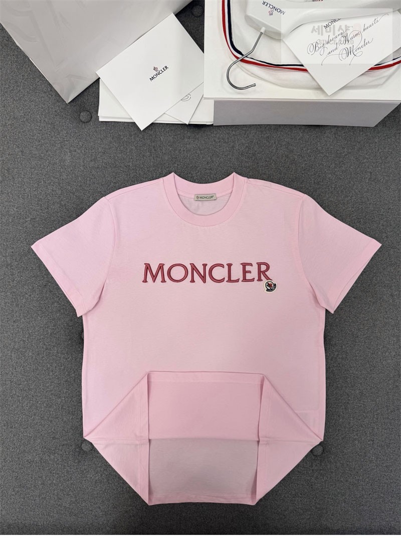 Moncler 몽클레어 레터링 로고 패치 반팔 티셔츠 핑크 의류 32번 이미지
