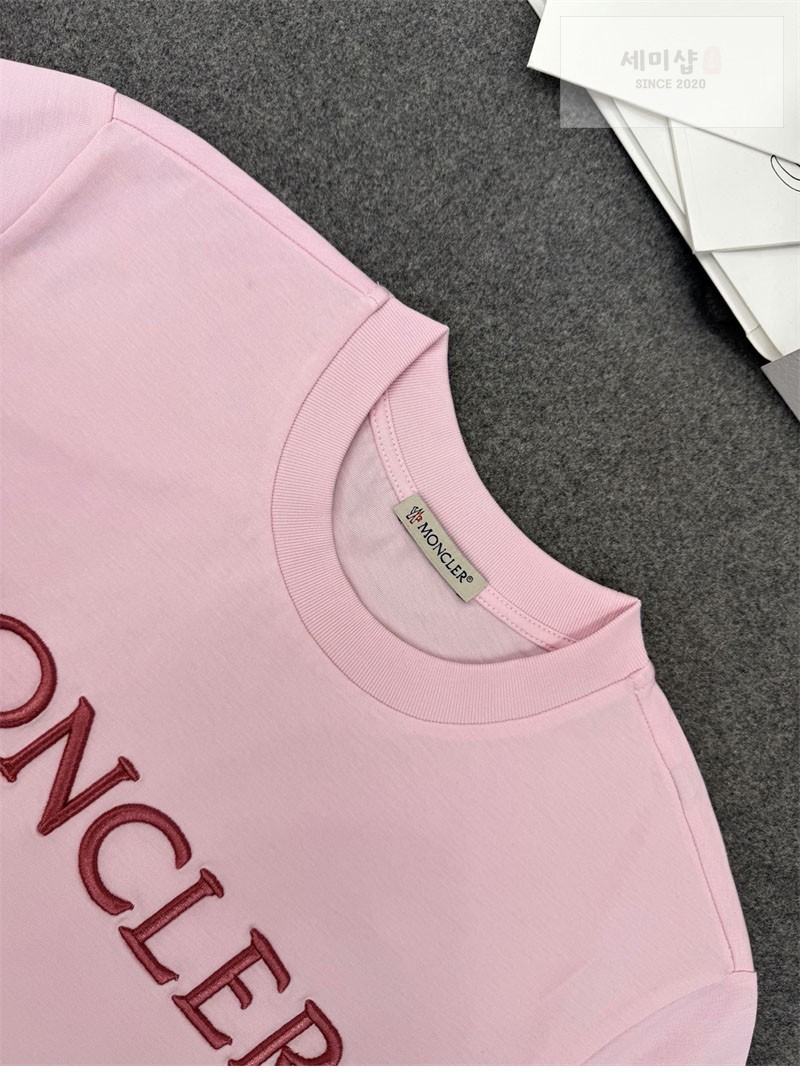 Moncler 몽클레어 레터링 로고 패치 반팔 티셔츠 핑크 의류 36번 이미지