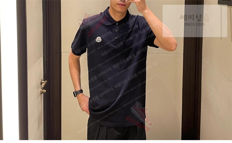 Moncler 몽클레어 로고 패치 코튼 폴로 셔츠 네이비 의류 16번 이미지