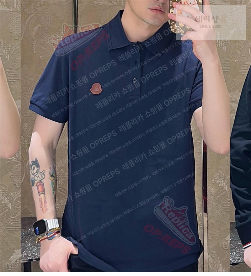 Moncler 몽클레어 로고 패치 코튼 피케 폴로 셔츠 네이비 의류 5번 이미지