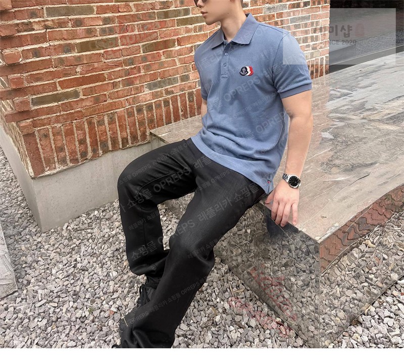 Moncler 몽클레어 로고 패치 코튼 피케 폴로 셔츠 블랙 의류 4번 이미지