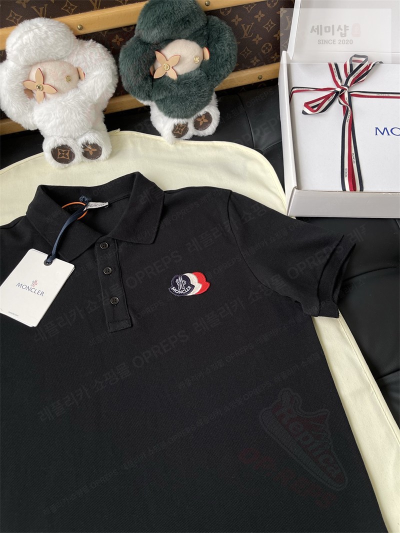 Moncler 몽클레어 로고 패치 코튼 피케 폴로 셔츠 블랙 의류 16번 이미지