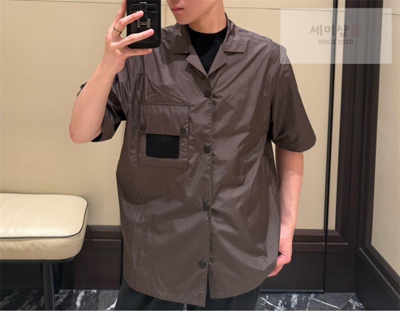 Moncler 몽클레어 립스탑 로고 셔츠 블랙 의류 3번 이미지