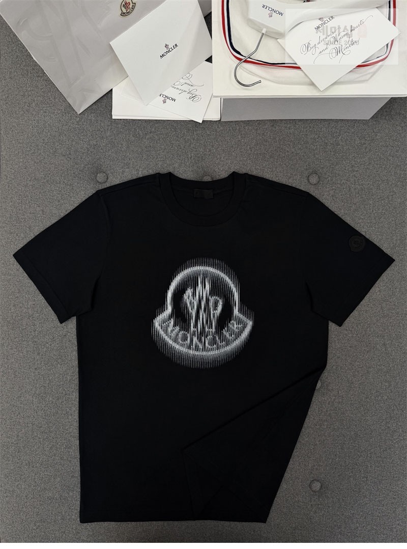 Moncler 몽클레어 블러 로고 코튼 반팔 티셔츠 블랙 의류 7번 이미지