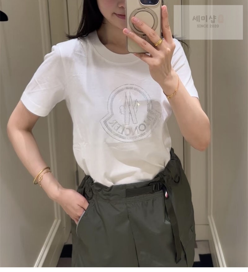Moncler 몽클레어 크리스탈 로고 티셔츠 화이트 의류 4번 이미지