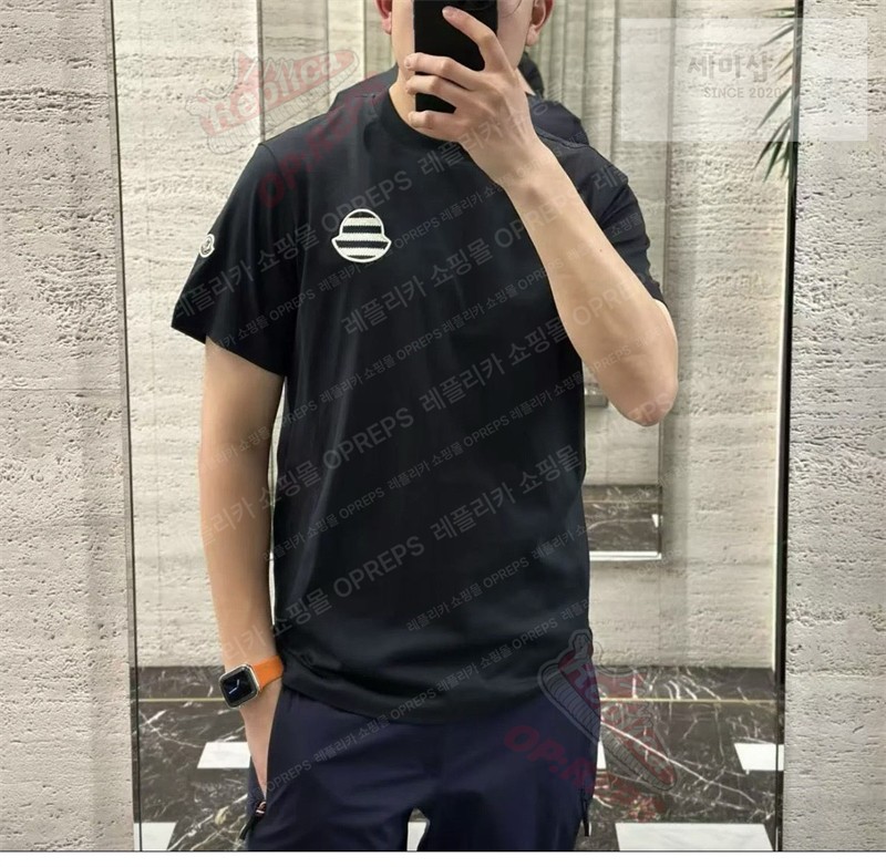 Moncler 몽클레어 트라이컬러 로고 코튼 티셔츠 블랙 의류 2번 이미지