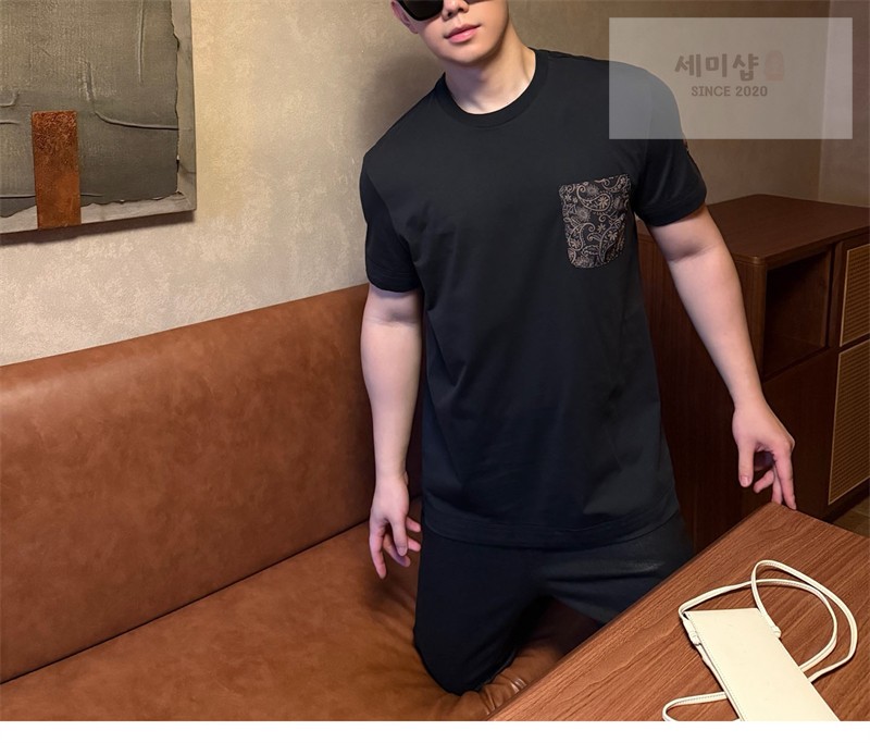 Moncler 몽클레어 페이즐리 프린트 포켓 코튼 티셔츠 블랙 의류 3번 이미지