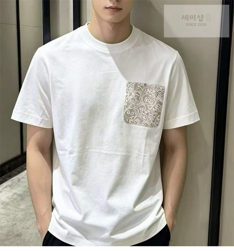Moncler 몽클레어 페이즐리 프린트 포켓 코튼 티셔츠 블랙 의류 4번 이미지