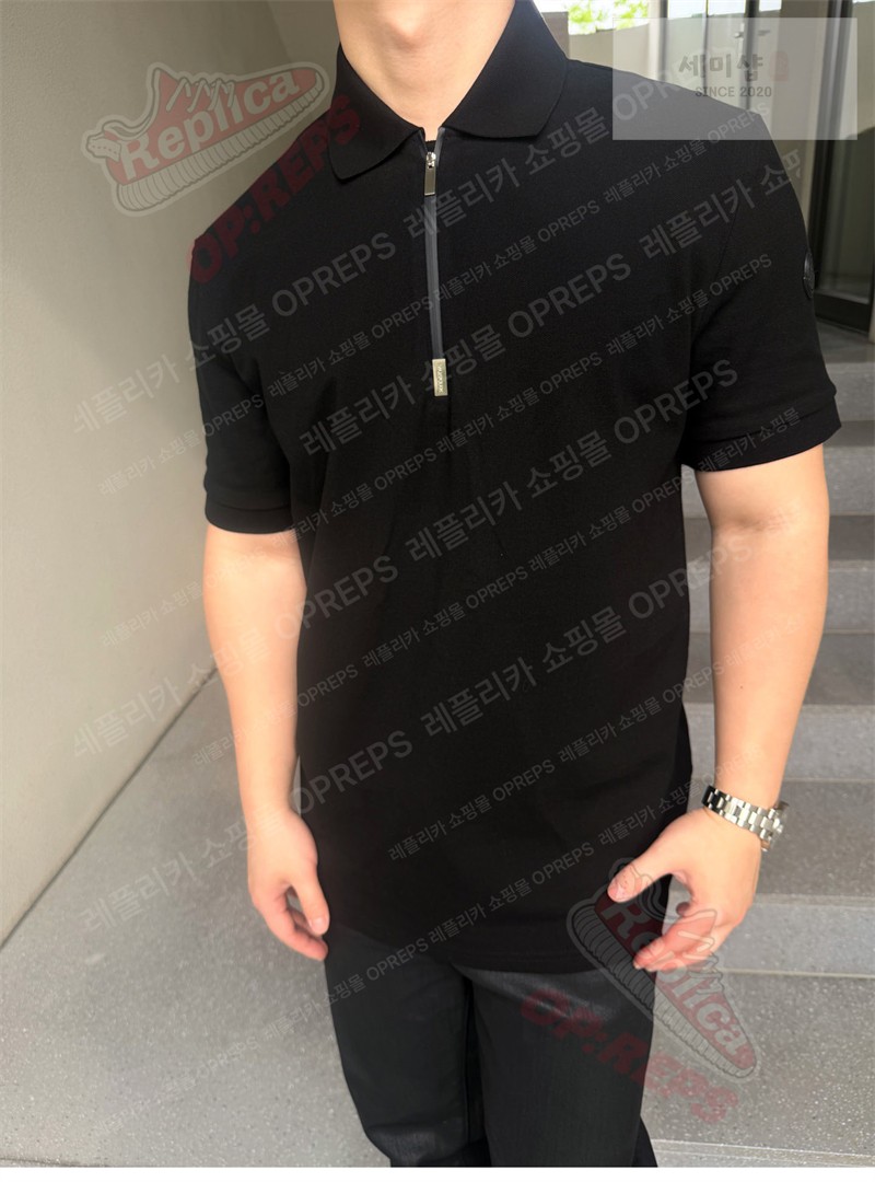 Moncler 몽클레어 하프 집업 로고 패치 코튼 피케 폴로 셔츠 의류 3번 이미지