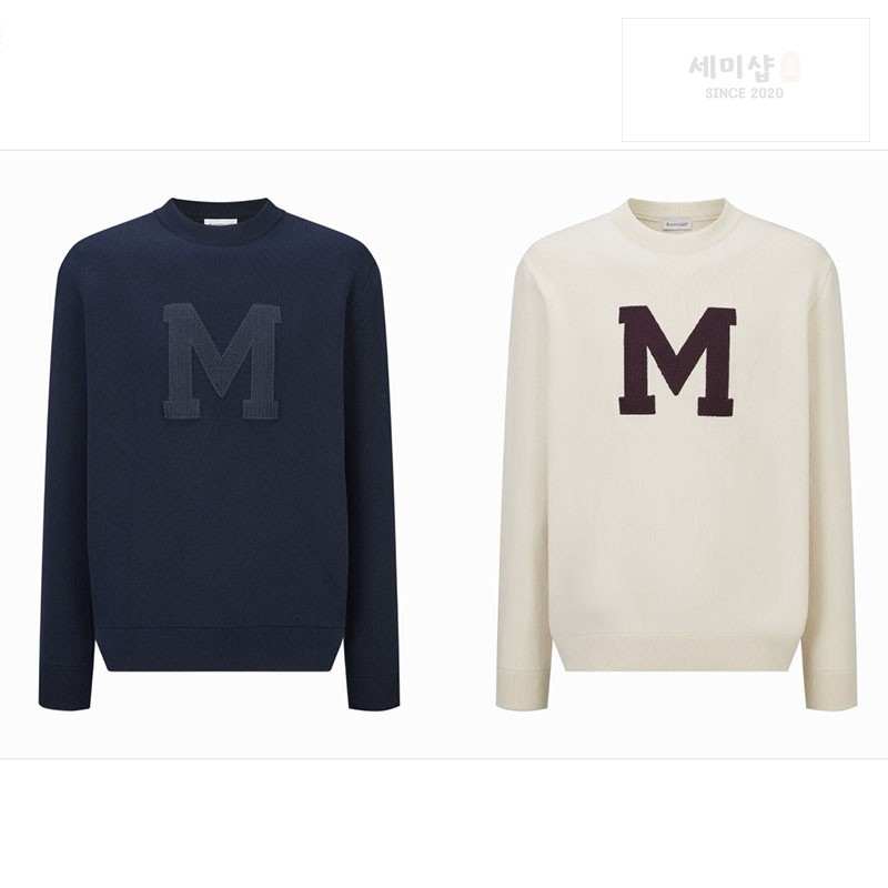 Moncler 몽클레어 M 로고 아플리케 코튼 블렌드 스웨터 네이비 의류 1번 이미지
