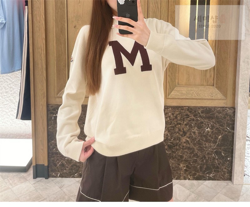 Moncler 몽클레어 M 로고 아플리케 코튼 블렌드 스웨터 네이비 의류 4번 이미지