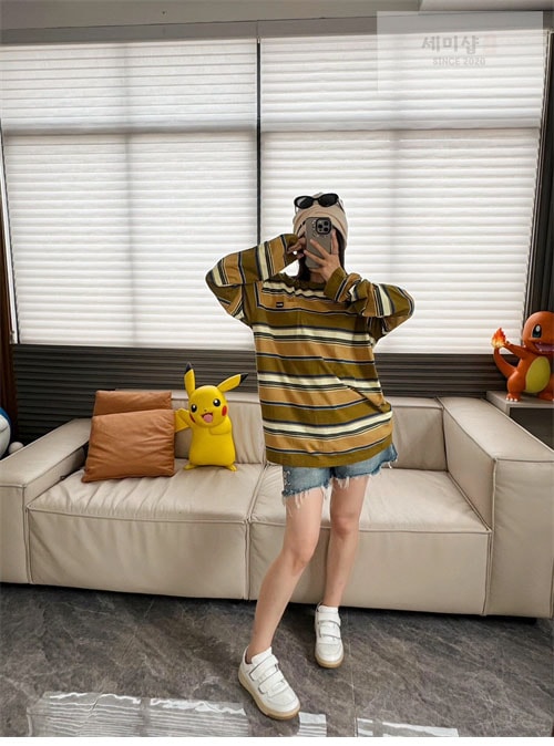 Miu Miu 미우미우 로고라벨 스트라이프 긴팔 티셔츠 3컬러 의류 23번 이미지