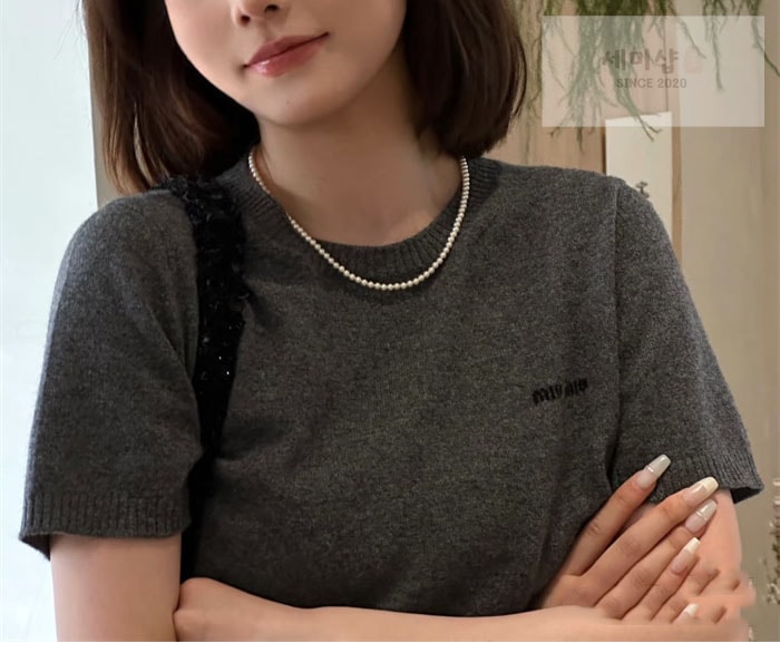 Miu Miu 미우미우 로고 울 반팔 니트 의류 14번 이미지