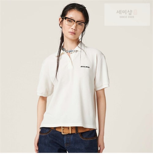 Miu Miu 미우미우 로고 자수 폴로 셔츠 2컬러 의류 3번 이미지