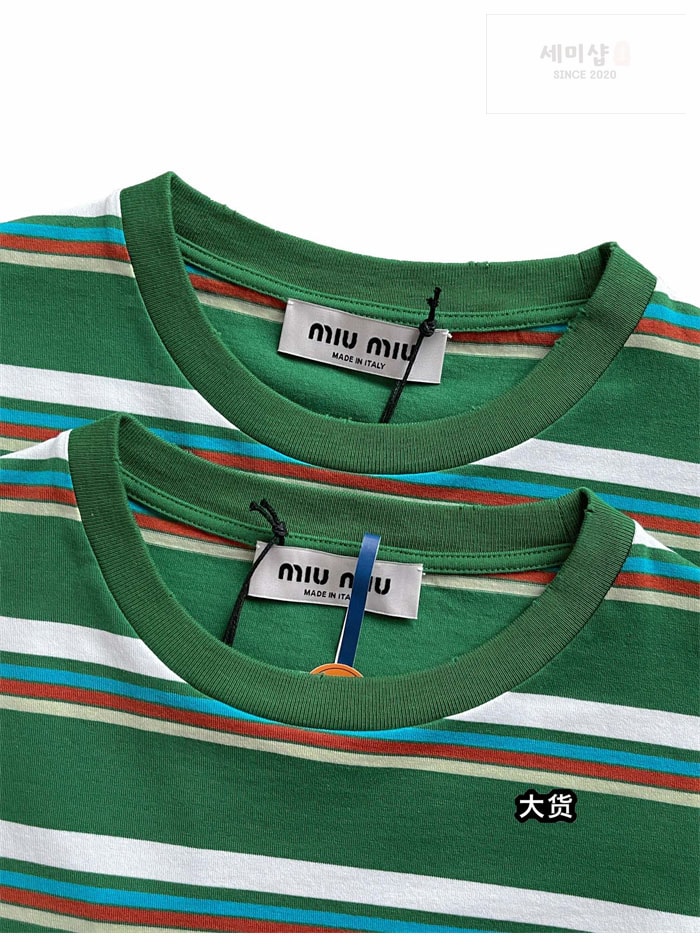 Miu Miu 미우미우 로고 패치 스트라이프 반팔 티셔츠 의류 7번 이미지