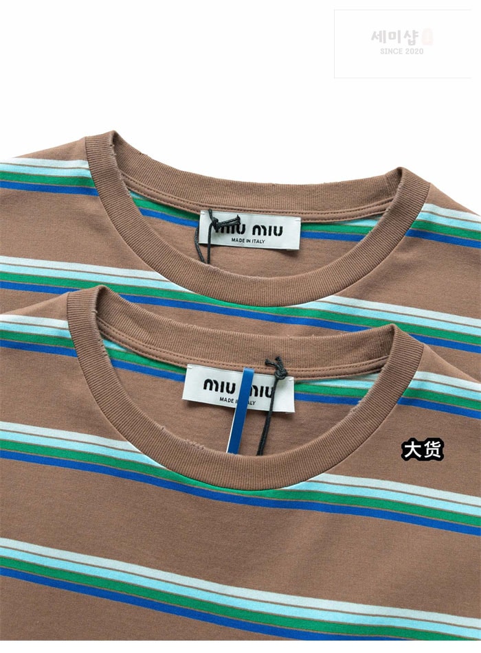Miu Miu 미우미우 로고 패치 스트라이프 반팔 티셔츠 의류 15번 이미지