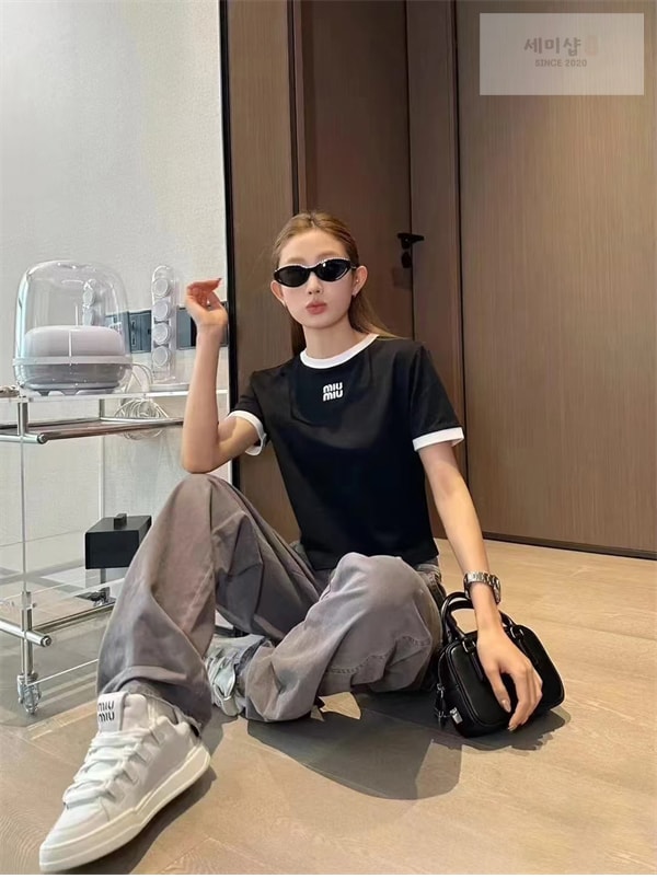 Miu Miu 미우미우 로고 24ss 크루넥 반팔 티셔츠 의류 5번 이미지