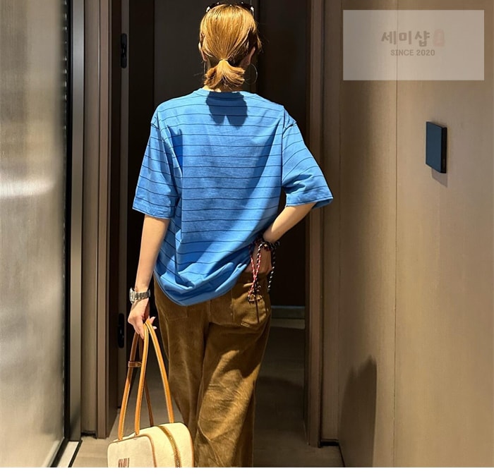 Miu Miu 미우미우 스트라이프 저지 반팔 티셔츠 의류 4번 이미지