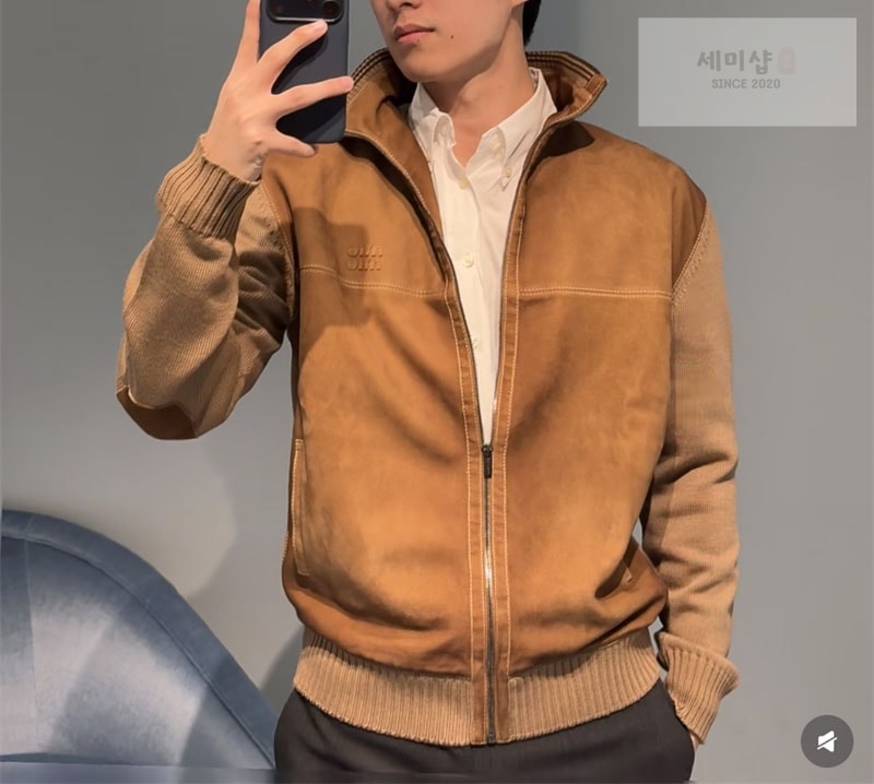 미우미우 미우미우 울 앤 레더 지퍼 가디건 레플리카 3번 이미지 - 의류 | 세미샵 레플리카 사이트