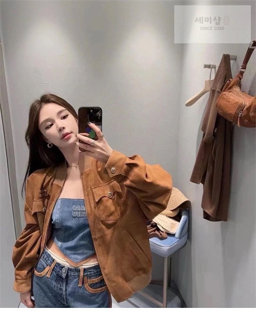 Miu Miu 미우미우 24FW 로고 스웨이드 나파 가죽 자켓 의류 3번 이미지