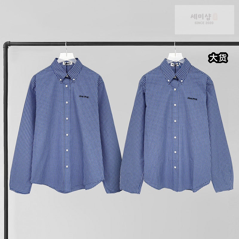 Miu Miu 미우미우 24ss 로고 자수 체크 셔츠 의류 1번 이미지