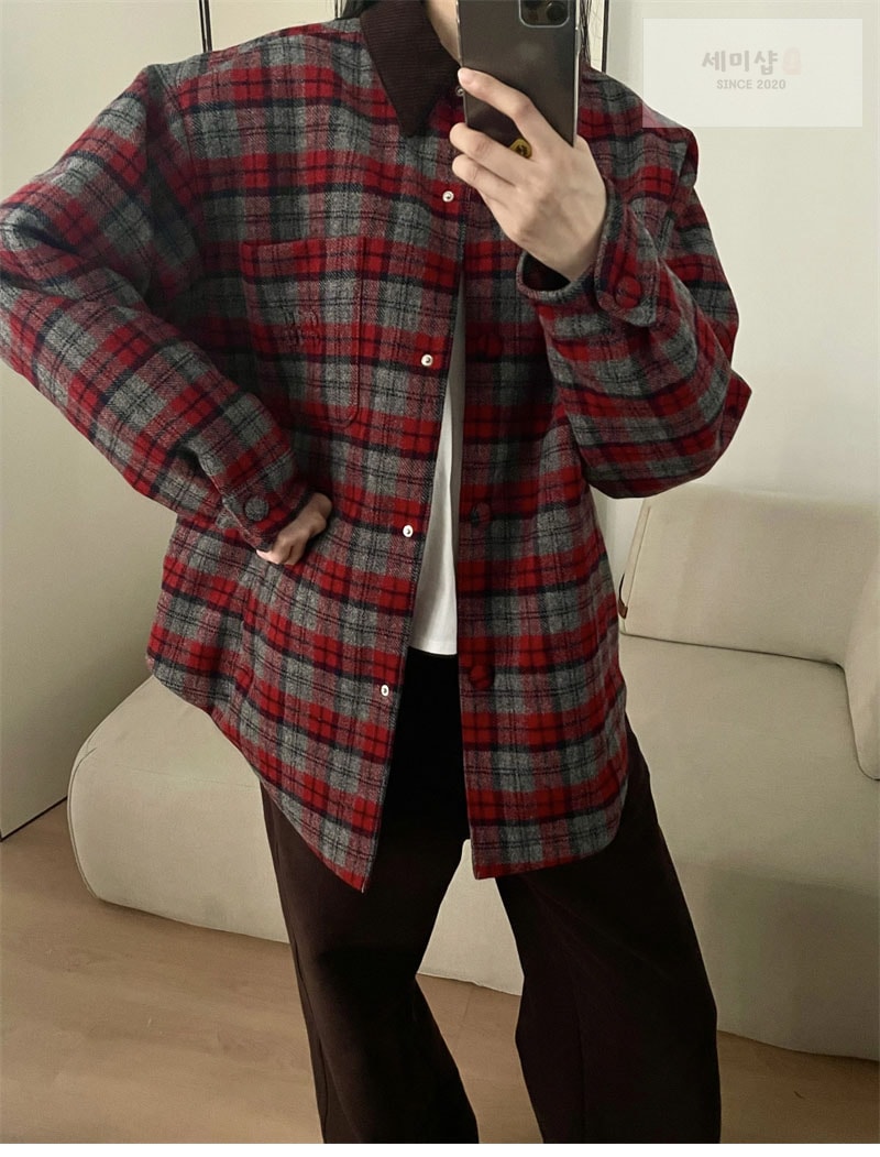 Miu Miu 미우미우 25FW 체크 슬레이트 버진 울 오버셔츠 의류 2번 이미지