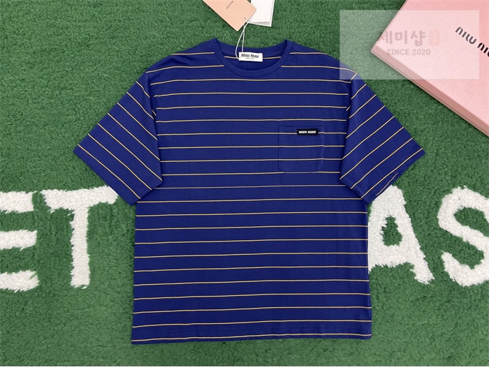 Miu Miu 미우미우 25SS 스트라이프 반팔 티셔츠 의류 4번 이미지