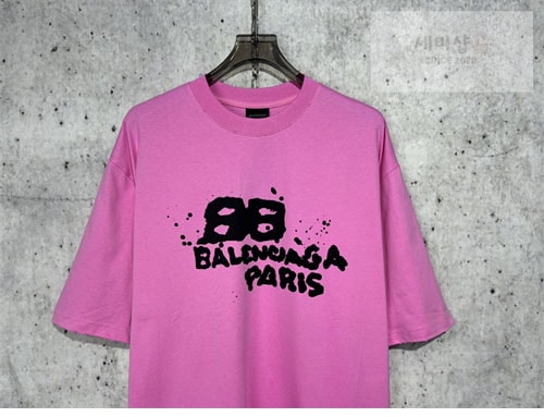Balenciaga 발렌시아가 핸드 드로우 BB 아이콘 반팔 티셔츠 핑크 의류 3번 이미지