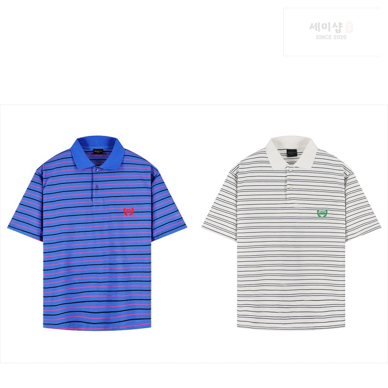 Balenciaga 발렌시아가 BB 로렐 스트라이프 코튼 폴로 셔츠 블루 의류 1번 이미지