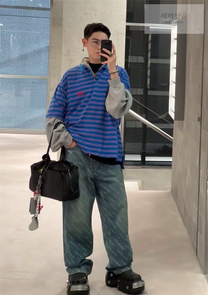 Balenciaga 발렌시아가 BB 로렐 스트라이프 코튼 폴로 셔츠 블루 의류 4번 이미지