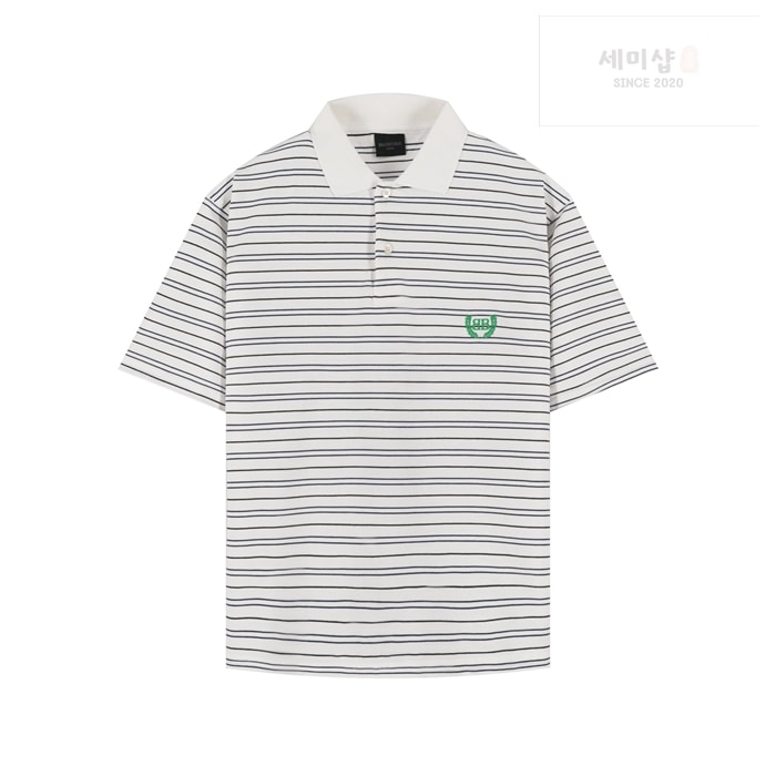 Balenciaga 발렌시아가 BB 로렐 스트라이프 코튼 폴로 셔츠 블루 의류 7번 이미지