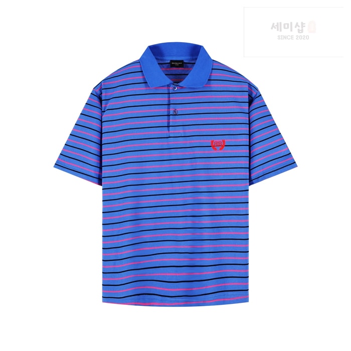 Balenciaga 발렌시아가 BB 로렐 스트라이프 코튼 폴로 셔츠 블루 의류 15번 이미지