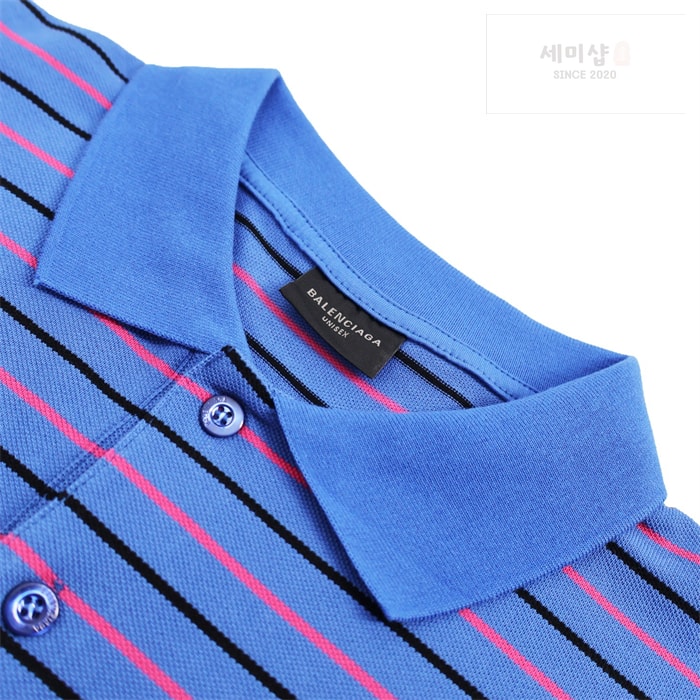 Balenciaga 발렌시아가 BB 로렐 스트라이프 코튼 폴로 셔츠 블루 의류 17번 이미지