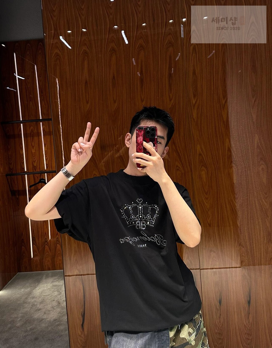 Balenciaga 발렌시아가 BB 모텔 미디엄 핏 반팔 티셔츠 블랙 의류 2번 이미지