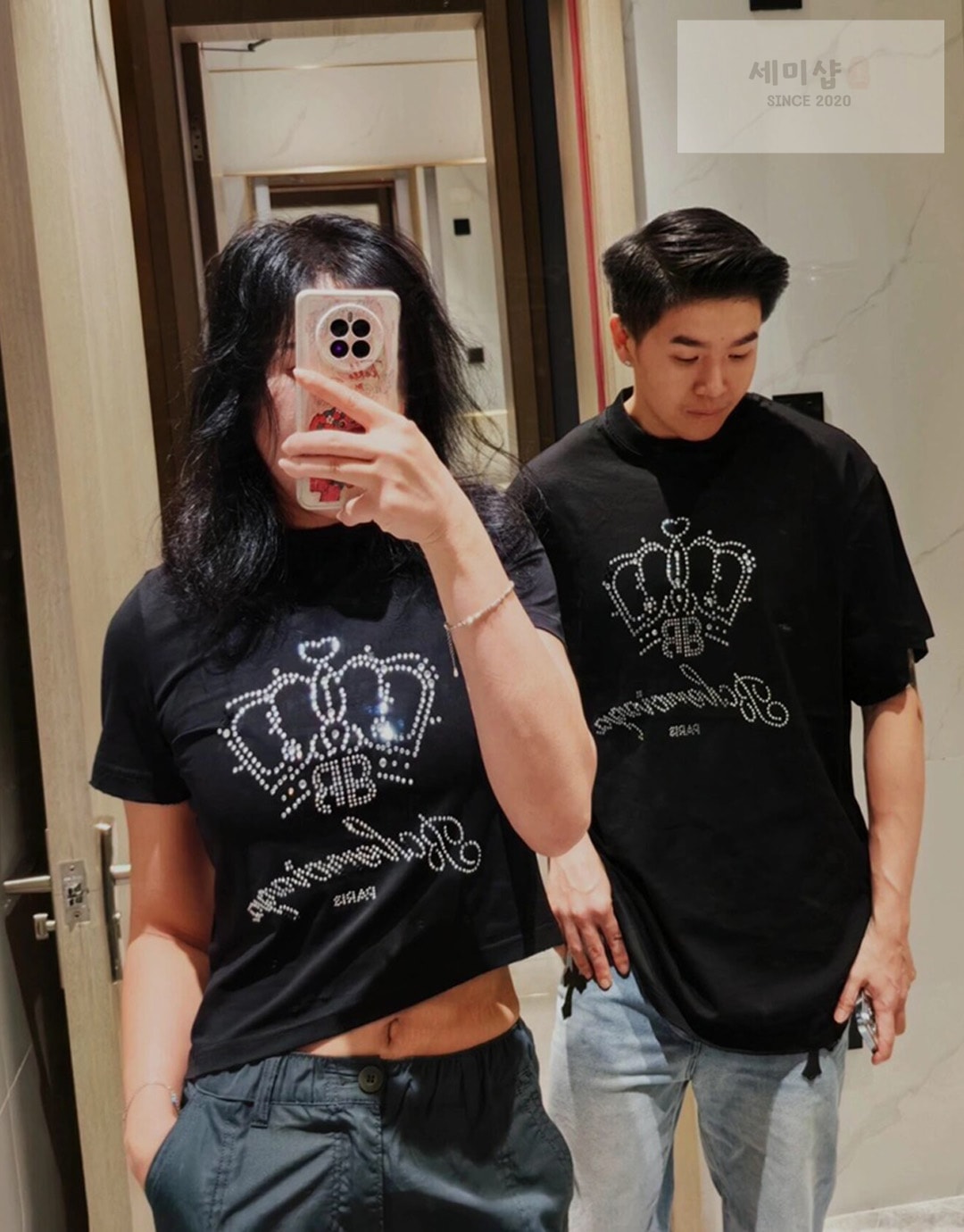 Balenciaga 발렌시아가 BB 모텔 미디엄 핏 반팔 티셔츠 블랙 의류 7번 이미지
