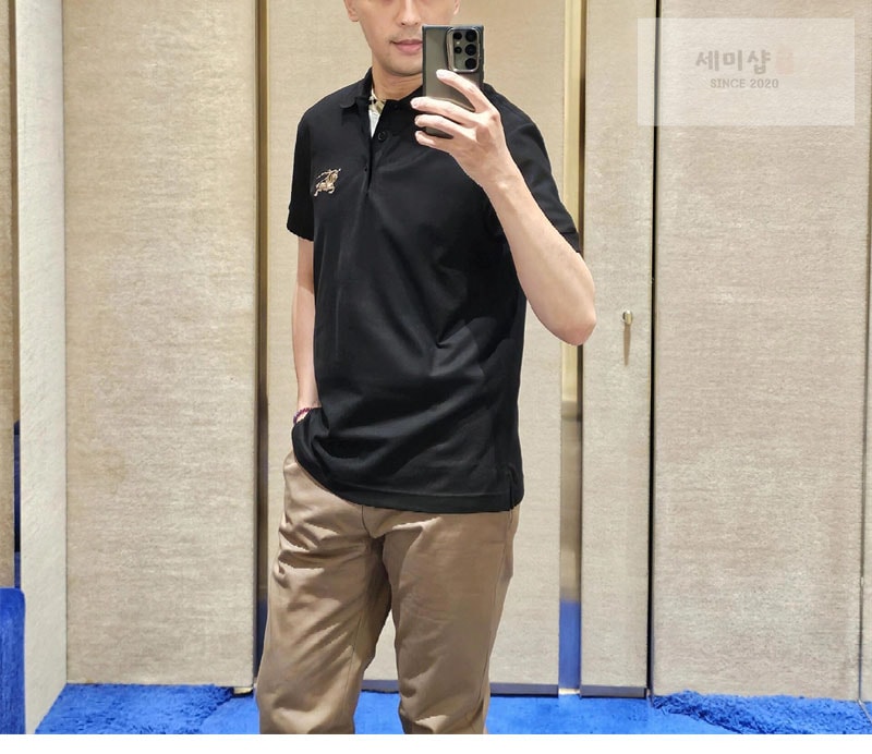 버버리 버버리 메탈릭 EKD 코튼 폴로 셔츠 블랙 의류 14번 이미지