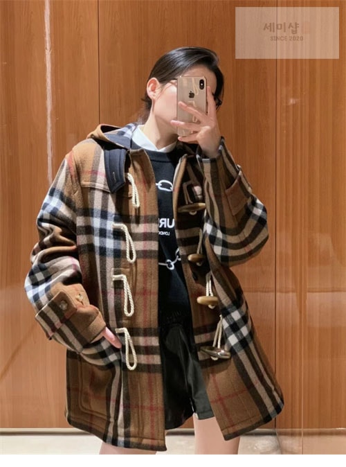 Burberry 버버리 체크 더플 코트 의류 5번 이미지