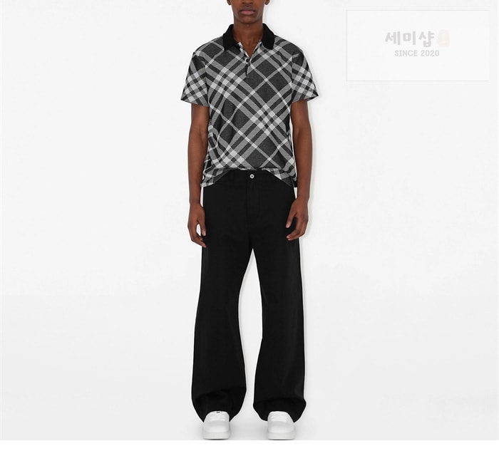 Burberry 버버리 체크 스트레치 코튼 블렌드 폴로셔츠 카키 의류 2번 이미지