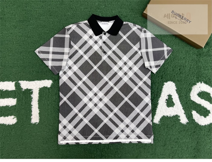 Burberry 버버리 체크 스트레치 코튼 블렌드 폴로셔츠 카키 의류 5번 이미지