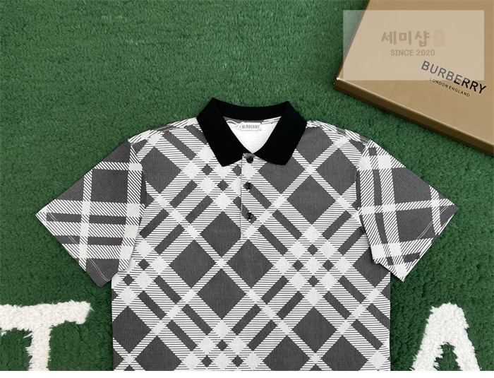 Burberry 버버리 체크 스트레치 코튼 블렌드 폴로셔츠 카키 의류 7번 이미지