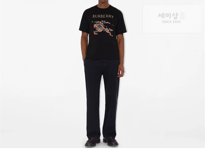 Burberry 버버리 크로스 스티치 EKD 코튼 반팔 티셔츠 블랙 의류 1번 이미지