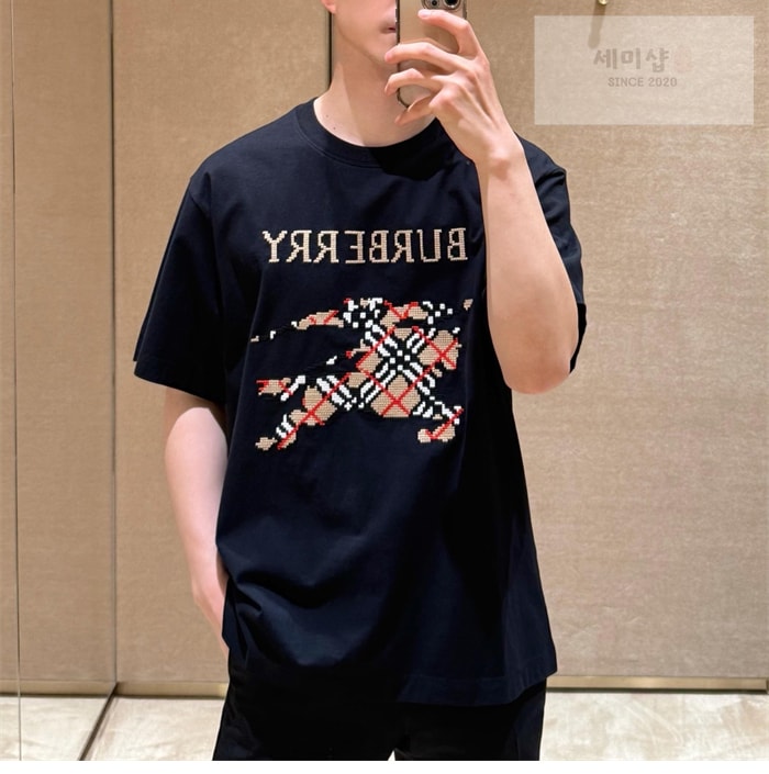 Burberry 버버리 크로스 스티치 EKD 코튼 반팔 티셔츠 블랙 의류 3번 이미지