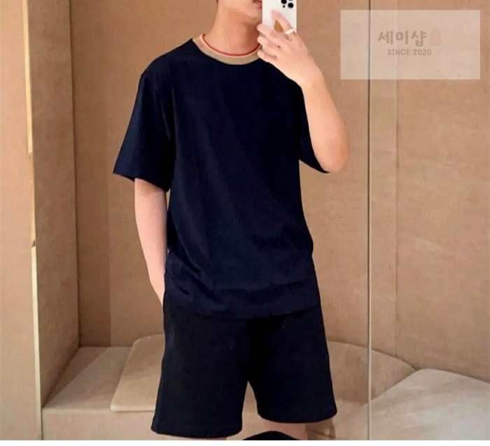 Burberry 버버리 EKD 자수 넥 포인트레터링 반팔 티셔츠 블루 의류 5번 이미지