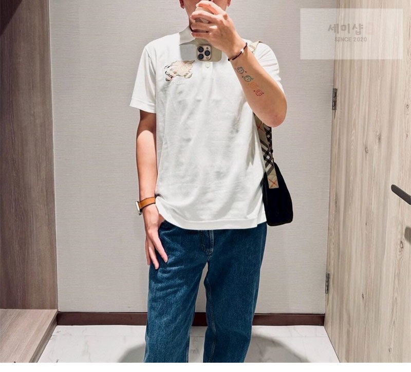 버버리 버버리 EKD 체크 코튼 폴로 셔츠 블랙 의류 19번 이미지