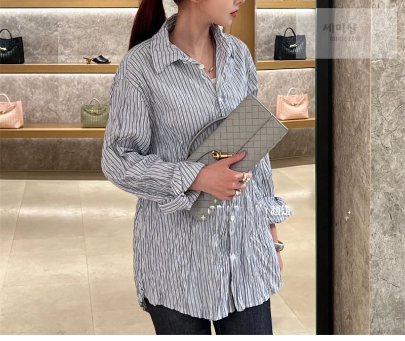 Bottega Veneta 보테가베네타 크러쉬드 테크 포플린 셔츠 블루 레플리카 2번 이미지 - 의류 | 세미샵 레플리카 사이트