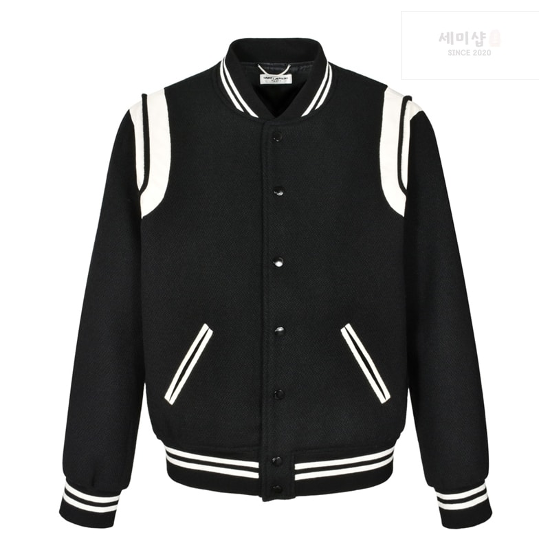 Saint Laurent 생로랑 바시티 테디 봄버 자켓 블랙 의류 4번 이미지