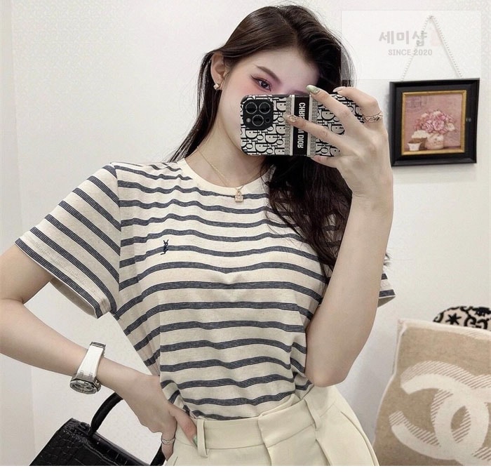 Saint Laurent 생로랑 스트라이프 카산드라 반팔 티셔츠 의류 3번 이미지